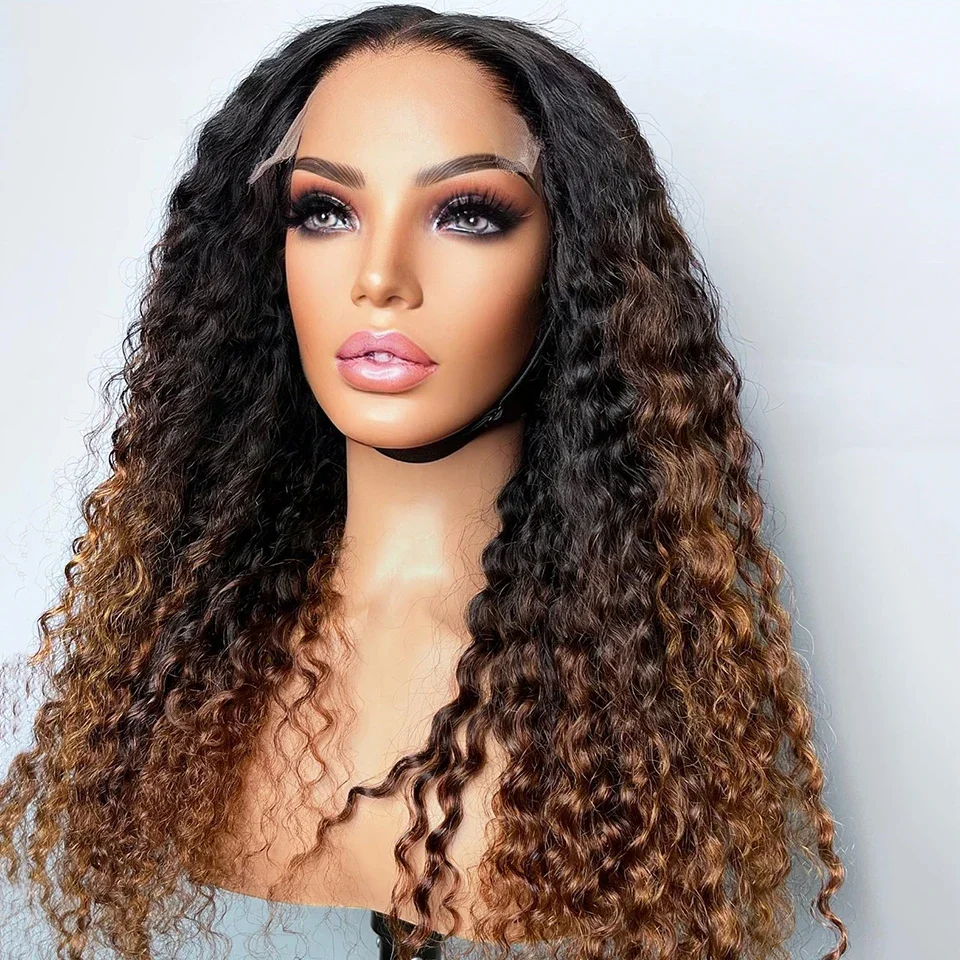 أومبير براون شقراء لينة 26 بوصة طويلة 180 الكثافة غريب مجعد الدانتيل الجبهة الباروكات للنساء مع شعر الطفل شعري طبيعي