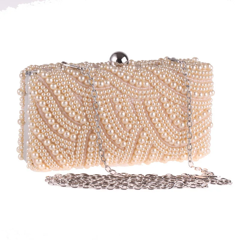 

Pearl Clutch Bags Women Purse Ladies White Hand Bags Evening Bags for Party Wedding Black Shoulder Bag