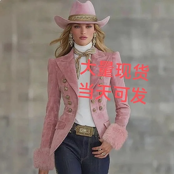 Retro Wildleder-Blazer Jacke Slim Fit Vintage Blazer Frühling Sommer Oberteile Mäntel