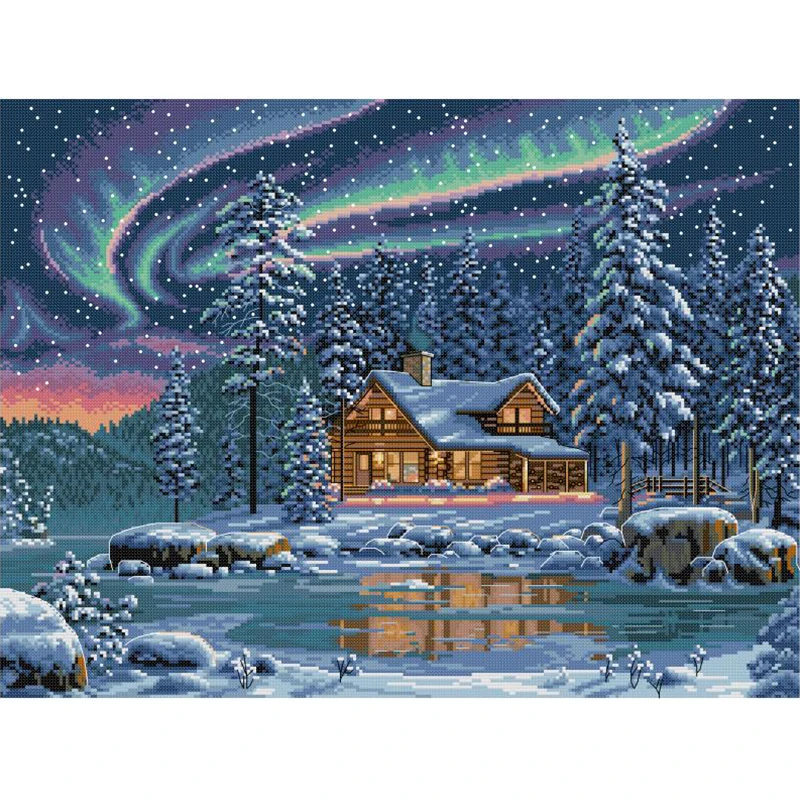 Northern Lights Winter Landscape Pattern Cross Stitch 14CT Counted 16CT 11CT Printed Fabric Needlework Kit DIY Embroidery Gifts