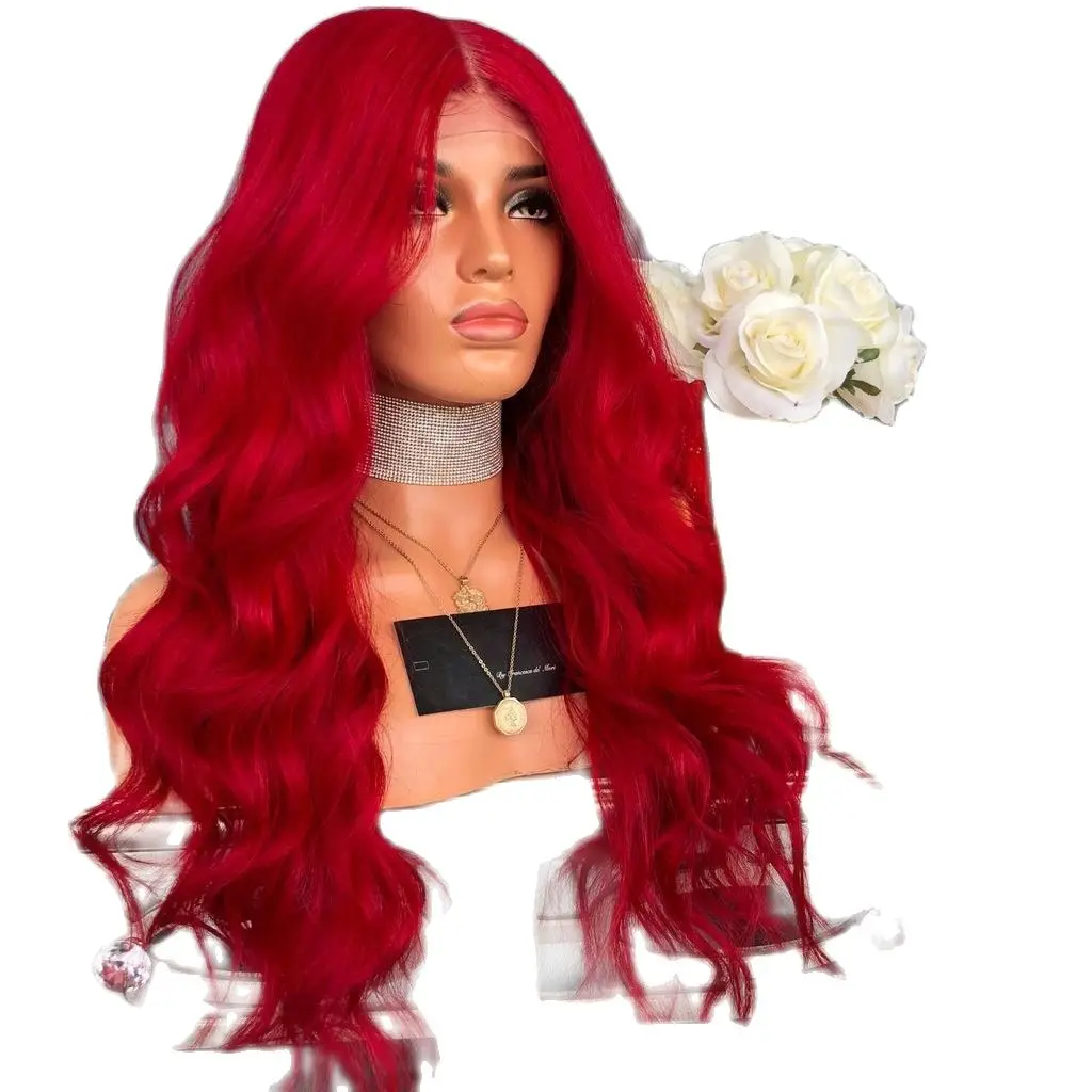 WoodFestival Party Synthetic Hair Red Wig Cosplay Wigs For Women Wavy Long Blue Blonde Pink Purple Grey Dark Brown Burgundy