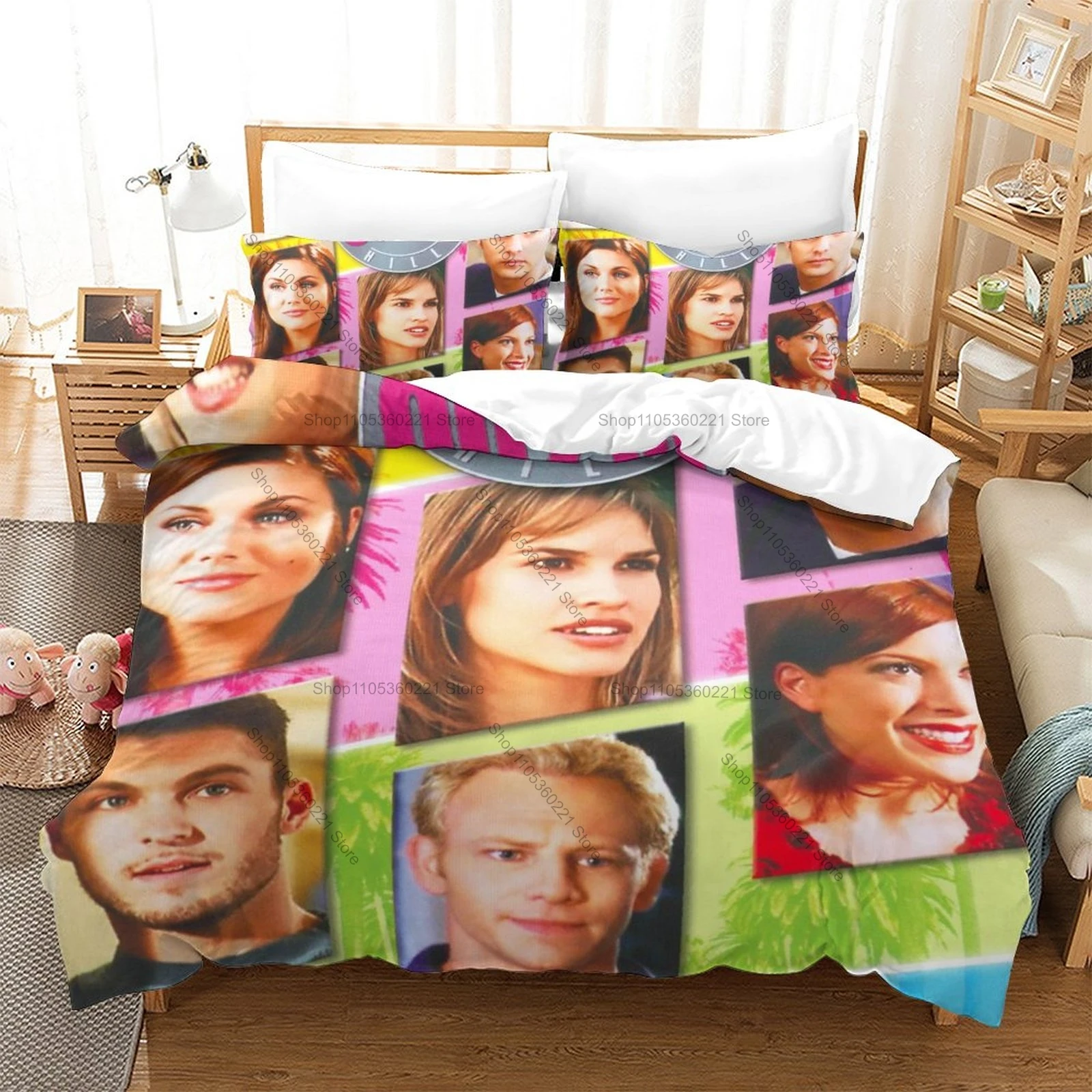 Cool Beverly Hills 90210 Vintage 90s Teen Drama Brandon Brenda Kelly Group Cast Retro Poster Bedding Set Duvet Cover + 2 Pillowc