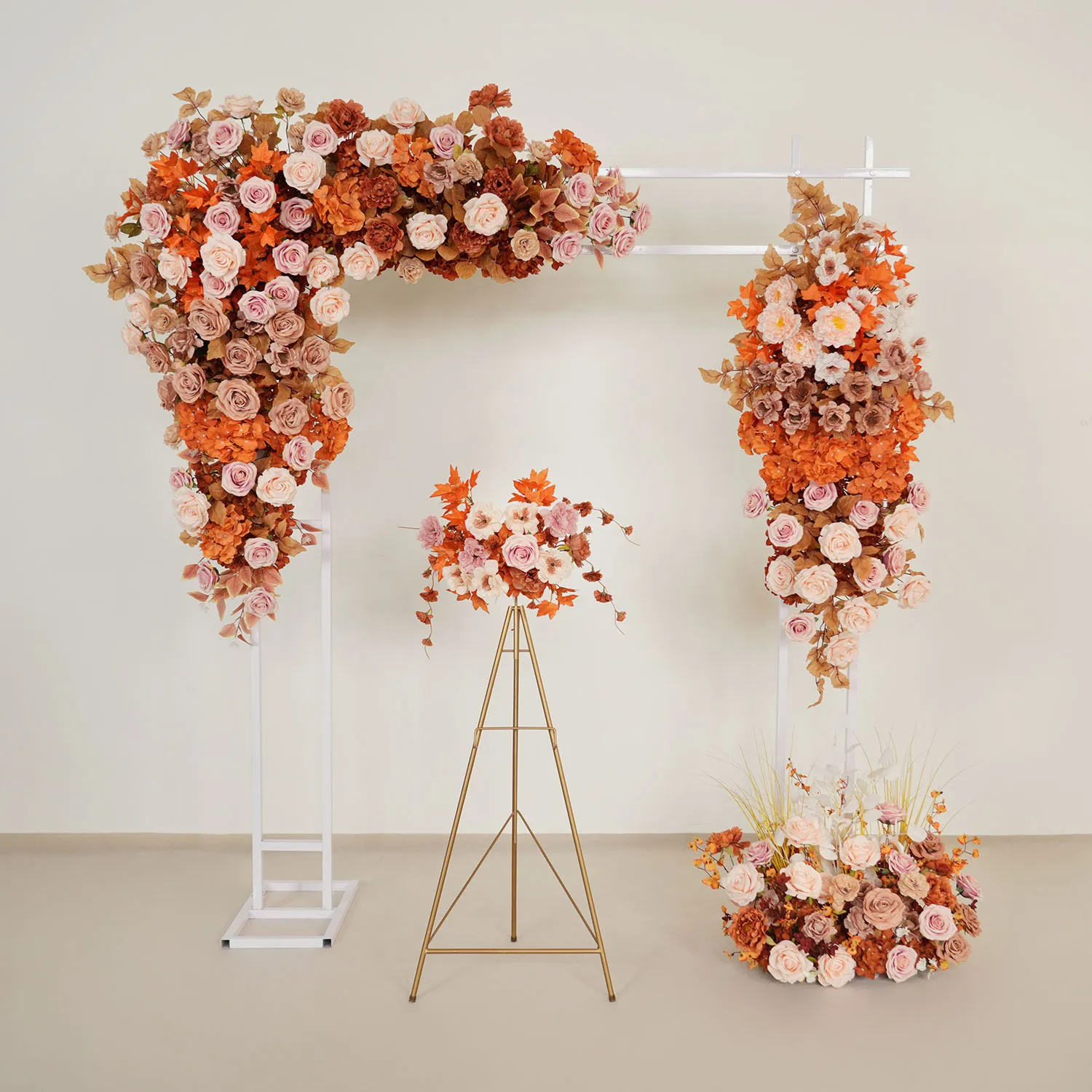 

Uflower Coffee Orange Rose Hang Flower Row Decor Wedding Backdrop Arch Floor Floral Table Centerpiece Ball Party Event Props