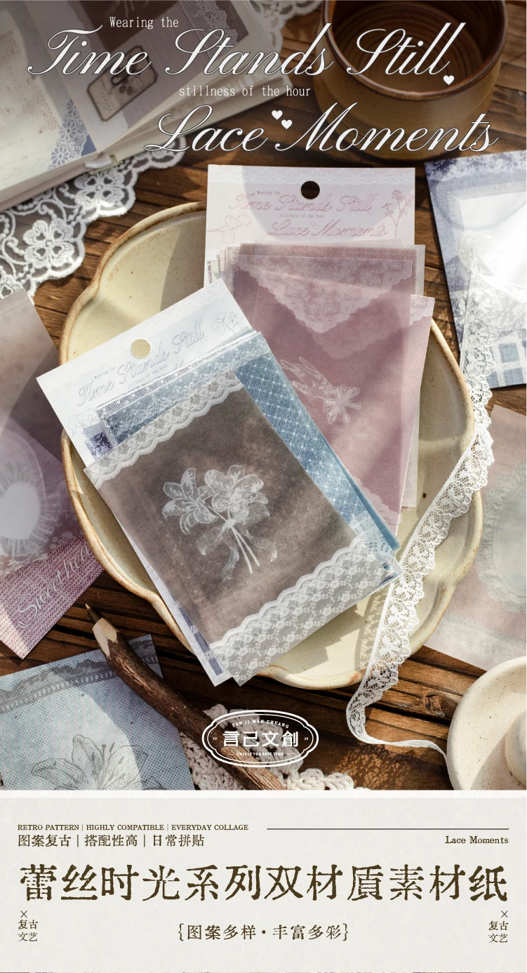 Journal GO 20 Blatt Lace Moments Gemischte Vintage-Weiß-Kraft- & Transparentpapiere für Scrapbooking, Junk Journals & DIY-Collagen – Detail 1