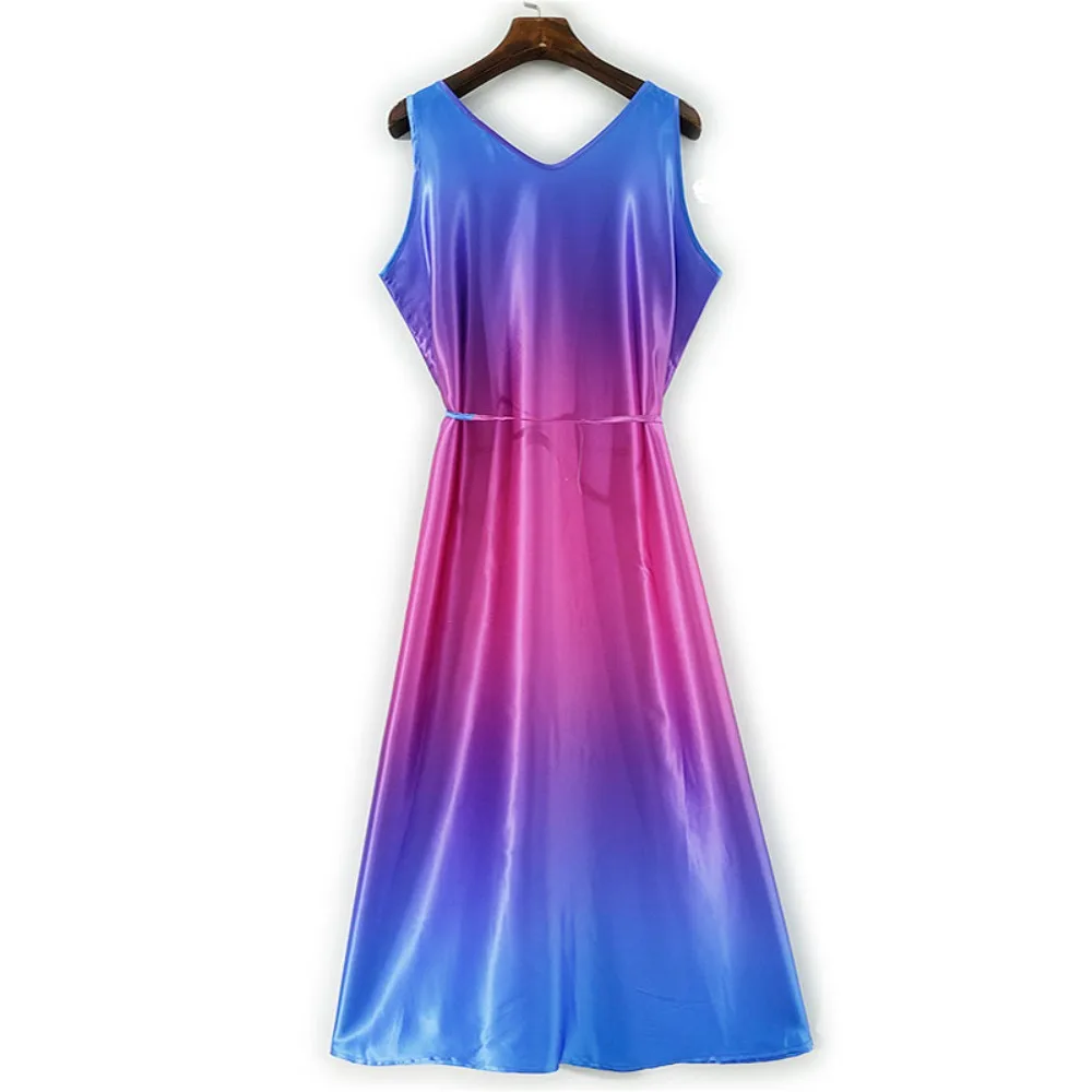 Abbigliamento da donna Sfumatura di colore 100% seta di gelso naturale Tinta unita Raso Minimalista Doppio scollo a V Senza maniche Abito gilet versatile