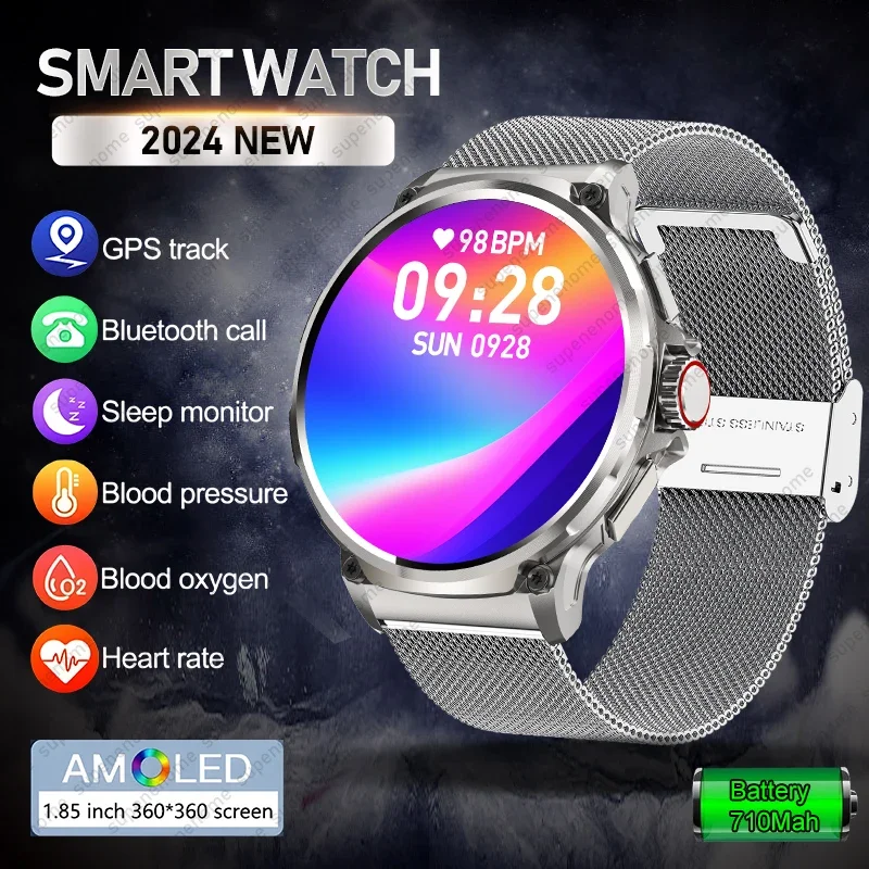 2024 New 1.85 Inch Ultra HD Bluetooth Call GPS Track Smart Watch Men 710 mAh 400+dial Heart Rate Sports Watches for Android IOS