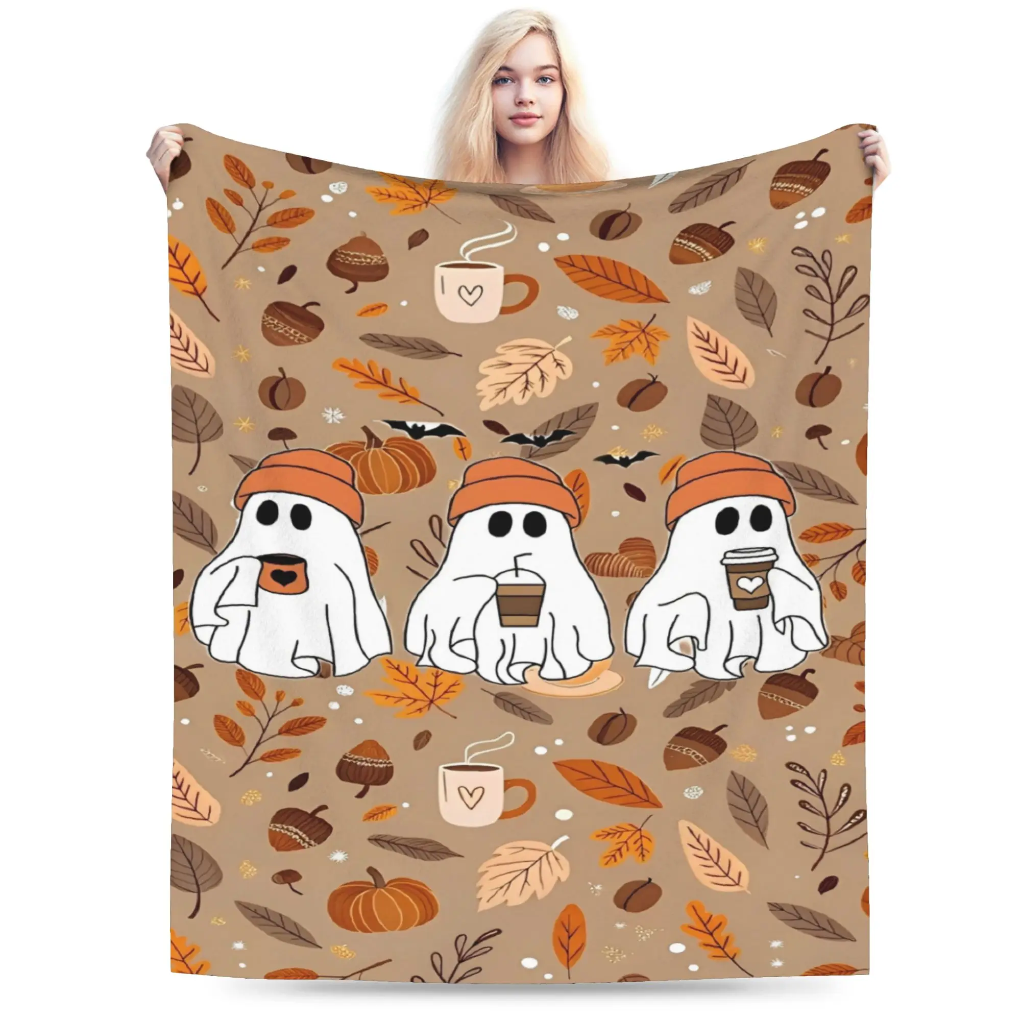 halloween Spiders Web Bats Pumpkins Spooky  Blanket Super Soft Coral Fleece Plush Cozy Gift  Throw Blankets Bedding Throws
