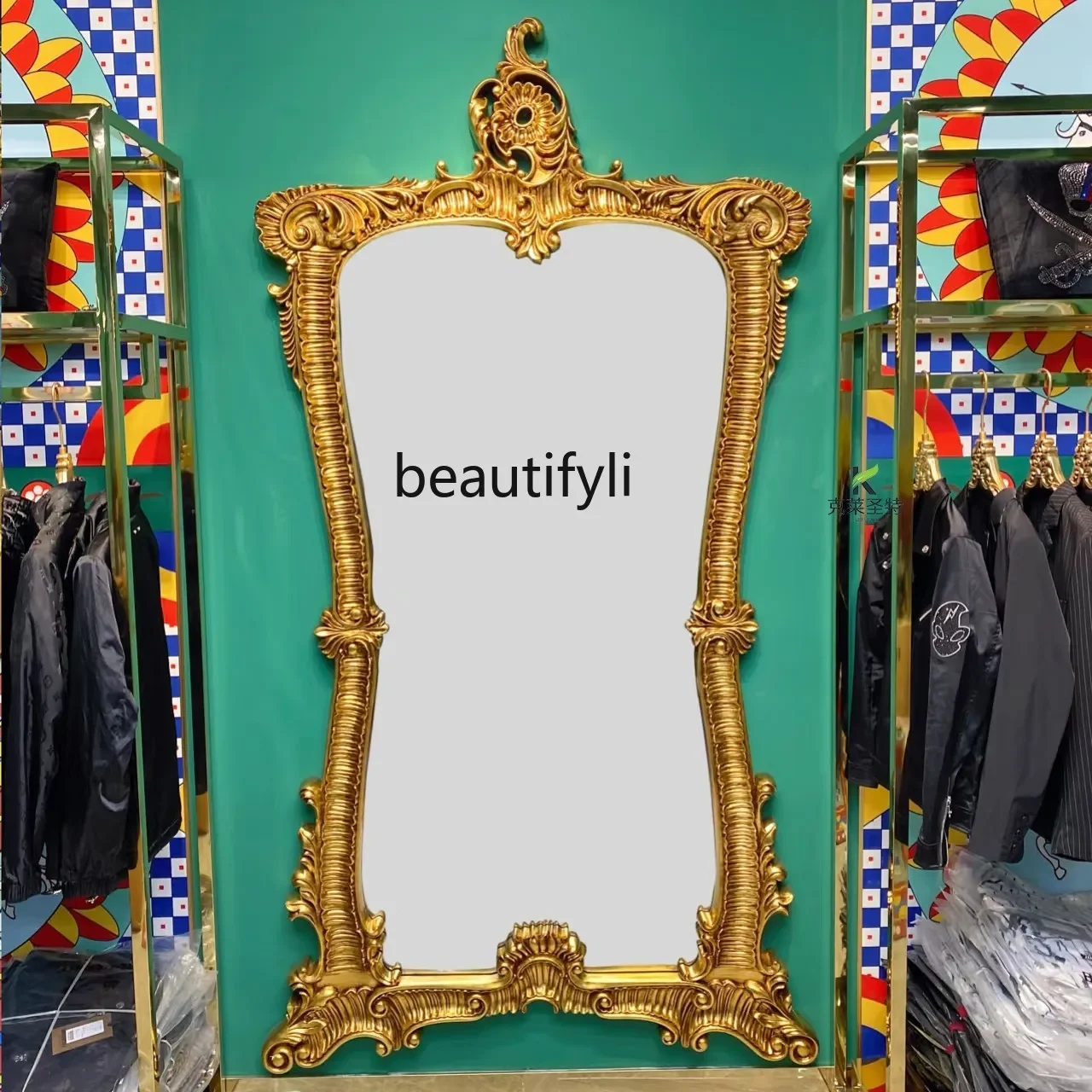 

A50 French retro carving,American home floor-to-ceiling full-length mirror European-style cloakroom wall-mounted large fittingmi