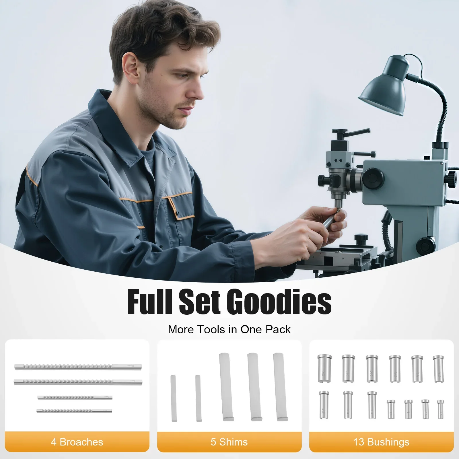 Juego de brocha de chavetero de 22 piezas, juego de brocha de chavetero de acero de alta velocidad en caja equipada con 4 brochas, 5 cuñas y 13 bujes