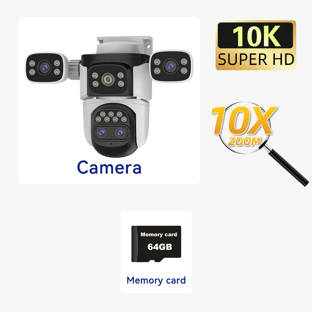 كاميرا خارجية بثلاثة شاشات بدقة 20 ميجابكسل واي فاي مع بطاقة ذاكرة 64 جيجا، وتكبير عالي الوضوح 10X، وإعداد صوت إنذار ذكي #1