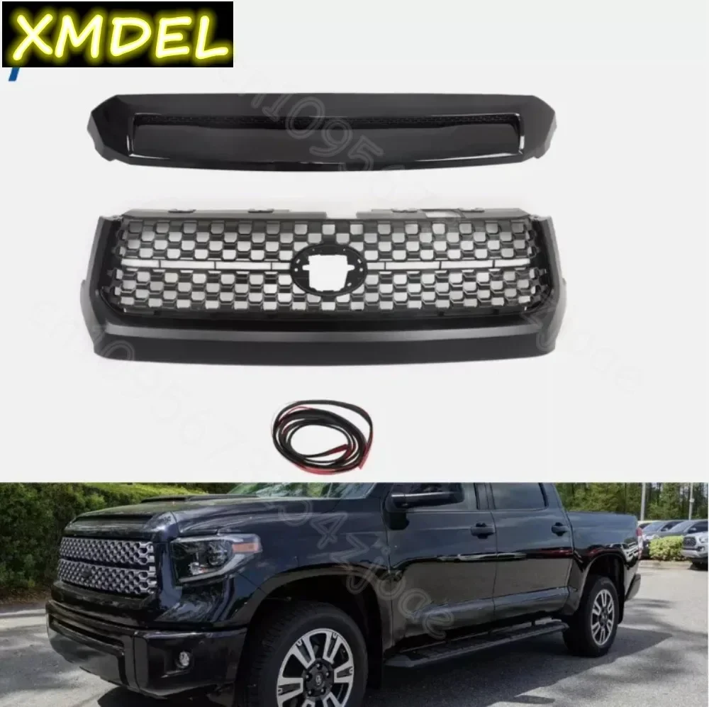 

for Toyota Tundra Glossy Black Front Grille&Hood Bulge Molding Grill protector car styling front center grill For 2014-2020