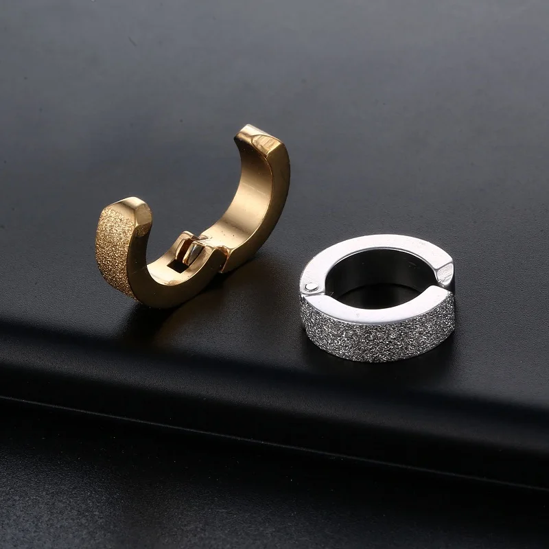 2 Pieces Mens/Women Titanium Steel Ear Clip Non Piercing Earrings Fake Earrings Six-Thorn Frosted Ear Circle Punk Jewelry Gift