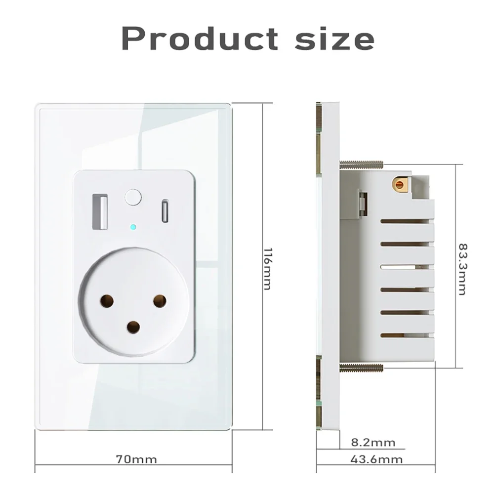 Melery Tuya Wifi สมาร์ทอิสราเอลผนังซ็อกเก็ต USB Type C PD 30W Power Outlet สําหรับ Iphone EU Plug Remote โดย Alexa Google Home