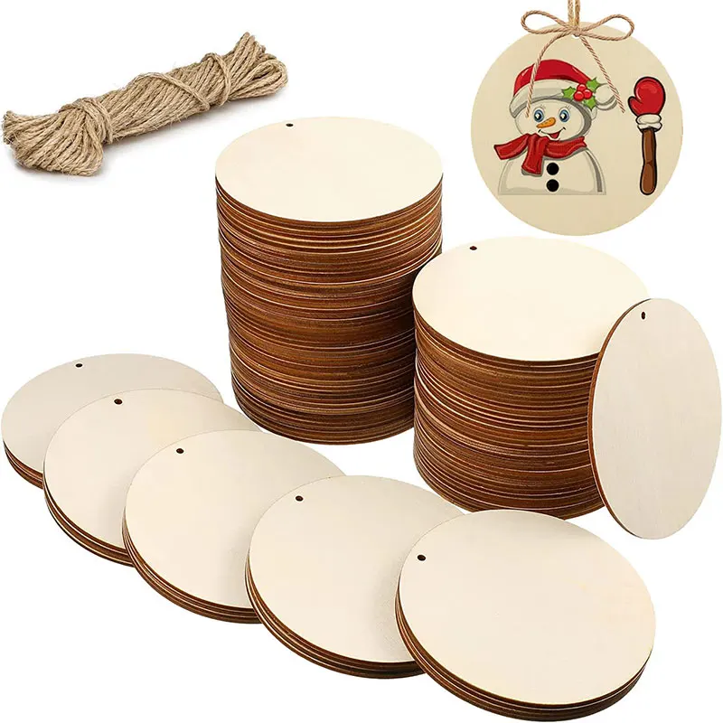 

10/20PCS 7.5CM Wood Circles Unfinished Blank Round Wooden Discs With Holes For DIY Crafts Gift Tags Ornaments Christmas Decor