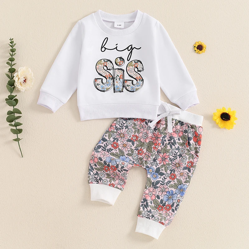 Ensemble assressentipour bébé fille, pantalon à manches longues, col rond, imprimé lettre, pantalon à fleurs en Y, tenue 2 pièces, automne, hiver, 16%