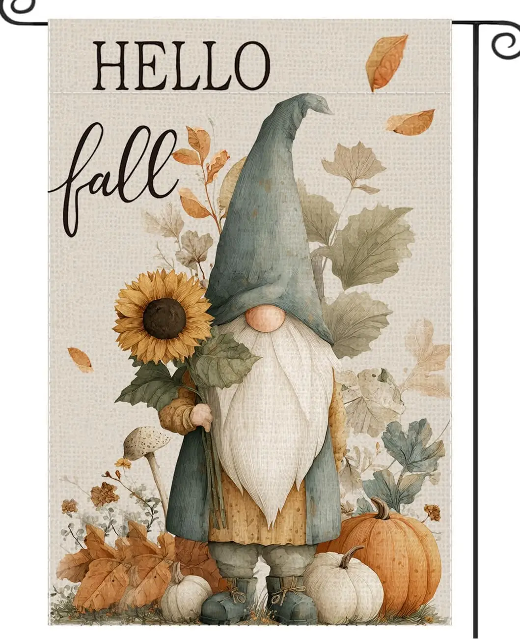 Hello Fall Garden Flag Gnome Welcome Small Flags for Outside, 12x18 Inch Sunflower Pumpkin Maple Leaves Double Sided Burlap  xxl