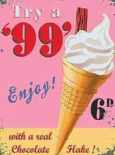 Fsdva 99, Vanille-Eistüte; Flocken-Retro-Dekor-Schilder, Metallschild