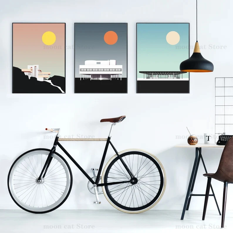 Le Corbusier الحديثة شروق الشمس العمارة باوهاوس الحد الأدنى الفن نمط مجردة ملصق حائط لوح رسم صور ديكور المنزل #2