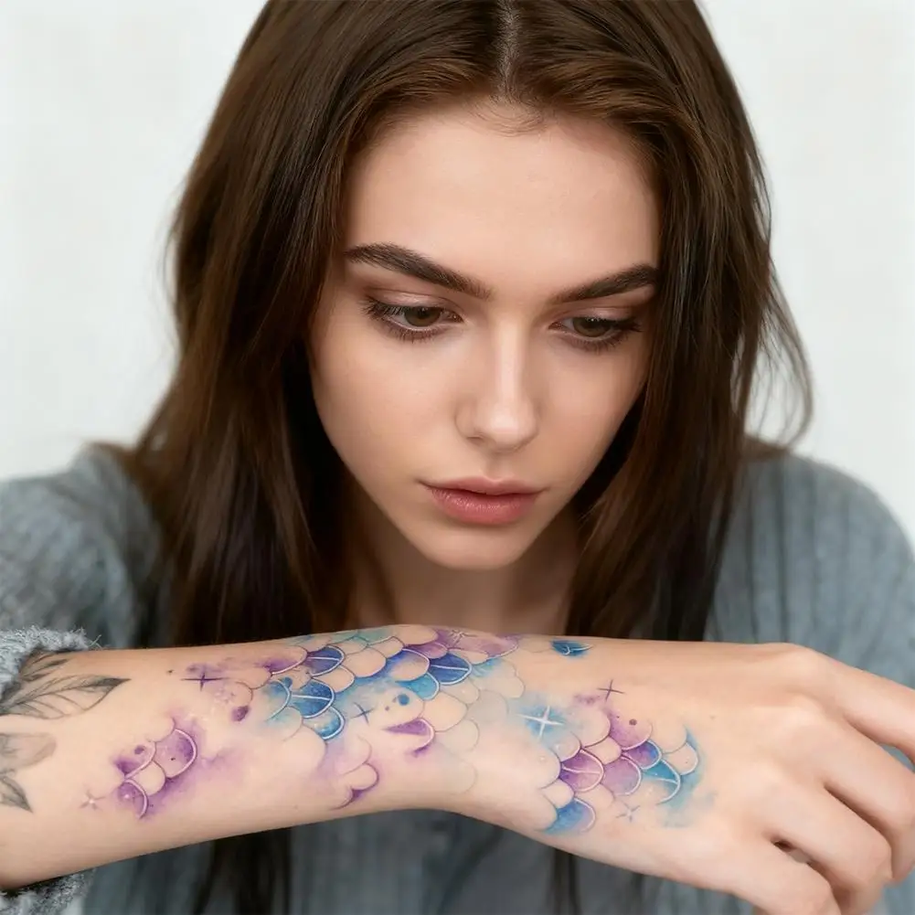 حورية البحر الوشم ملصق فريد المتاح ملصقات مقاومة للماء والجسم والوجه رسمت مقلد الملونة مقاوم للعرق الموازين T G3K9