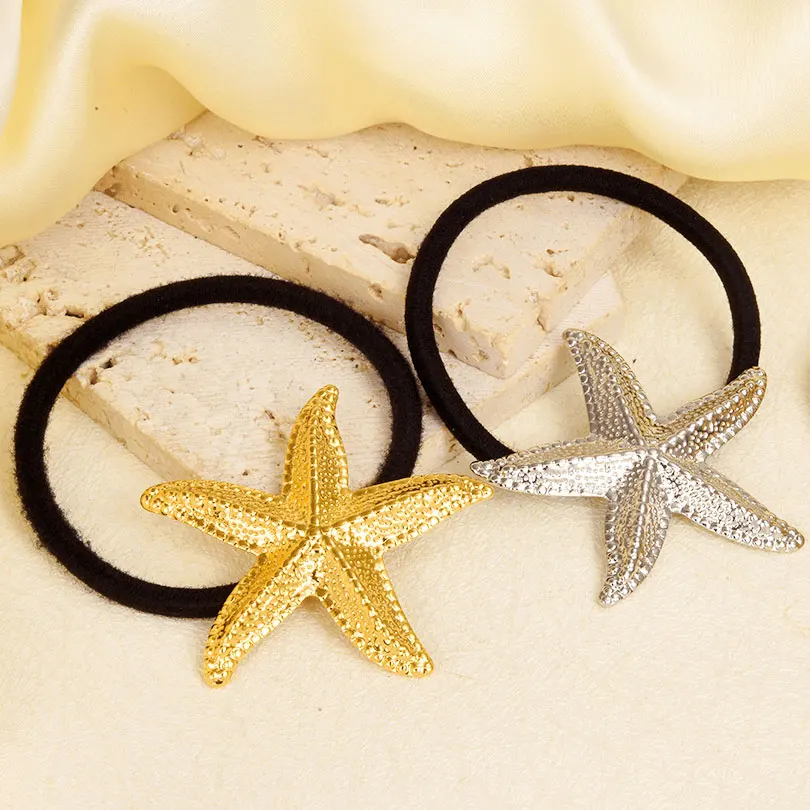 1/2pcs Classic High Quality Stainless Steel Big Starfish Hair Accessories Gold/Silver Color Metal For Women Elastic Headband