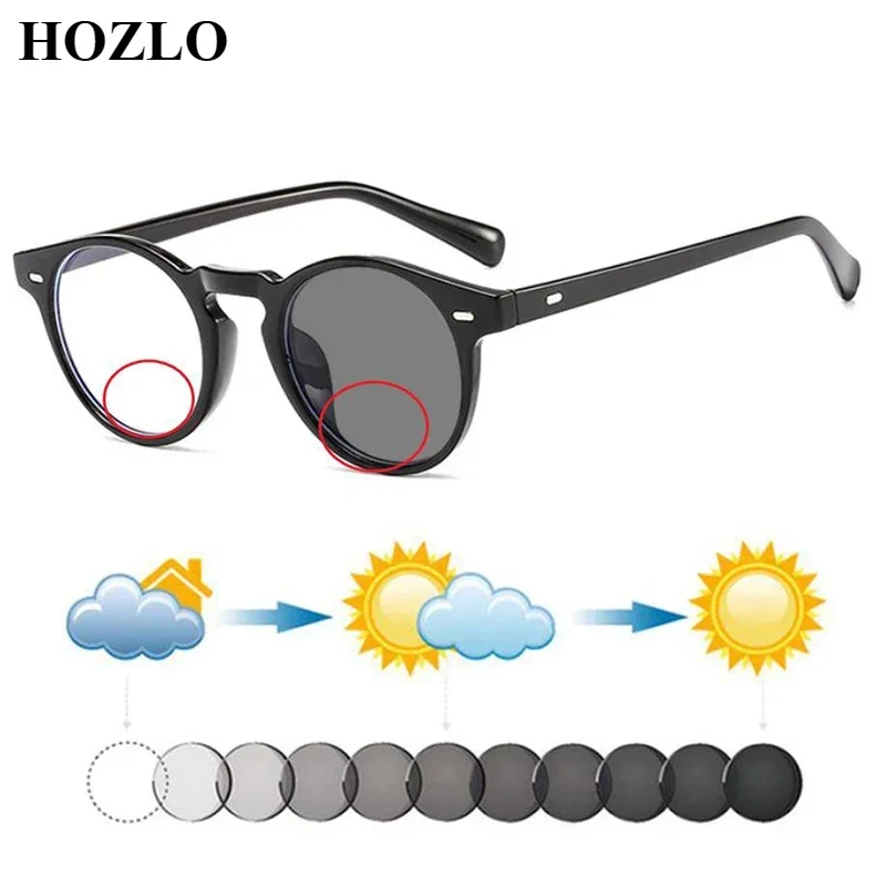 Retro Rivets Photochromic Bifocal Reading Sunglasses for Women Men Driving Travel Hyperopia Spectacles Look Near Far Glasses