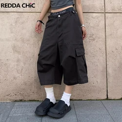 REDDACHiC Adjustable Low Waist Baggy Jorts Women Men Solid Big Pockets Pleated Oversize Cargo Short Pants Casual Summer Clothes