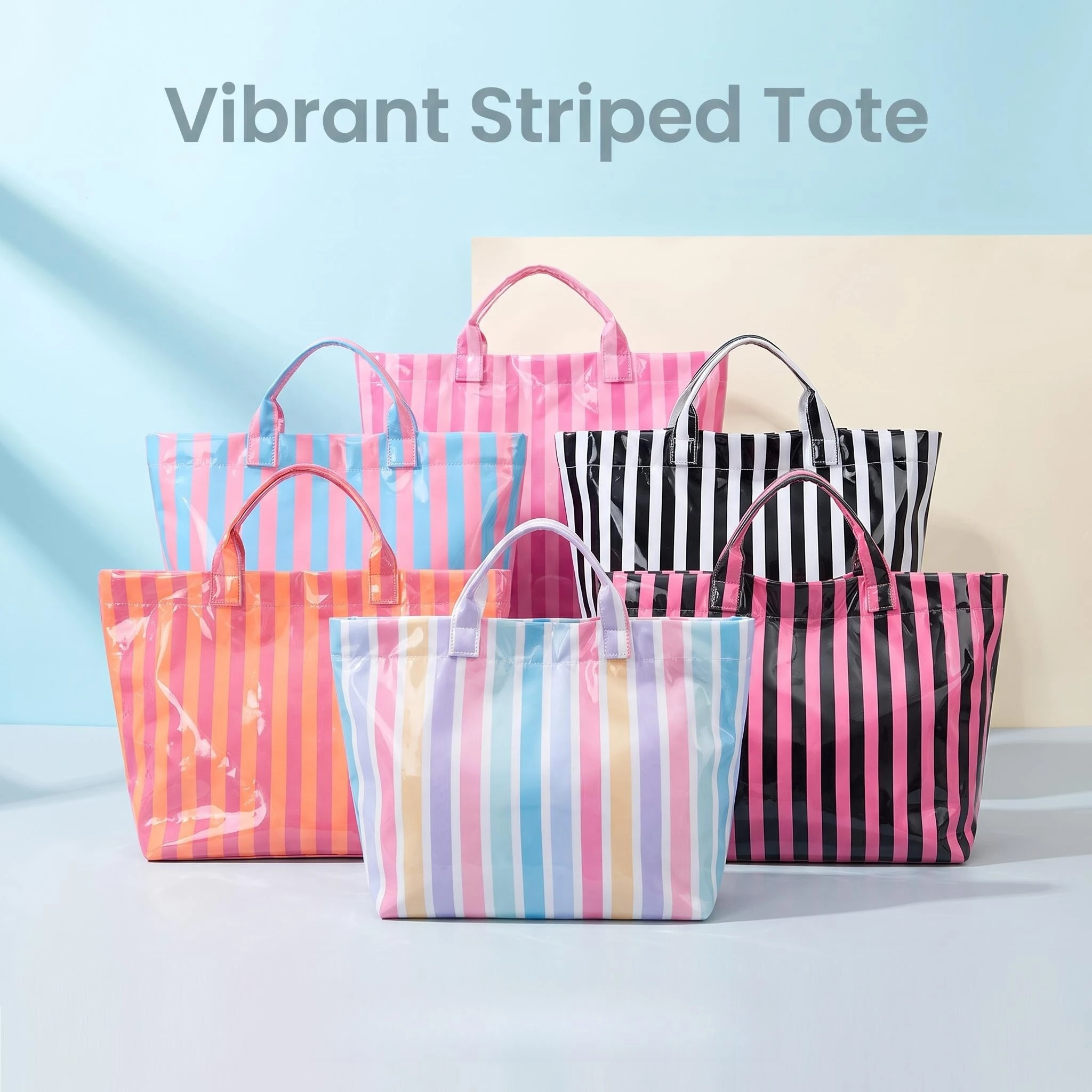Custom Name Striped Tote Bag Women Personalized Embroidered Beach Bag Large Capacity Waterproof Shoulder Handbag Travel Shopping