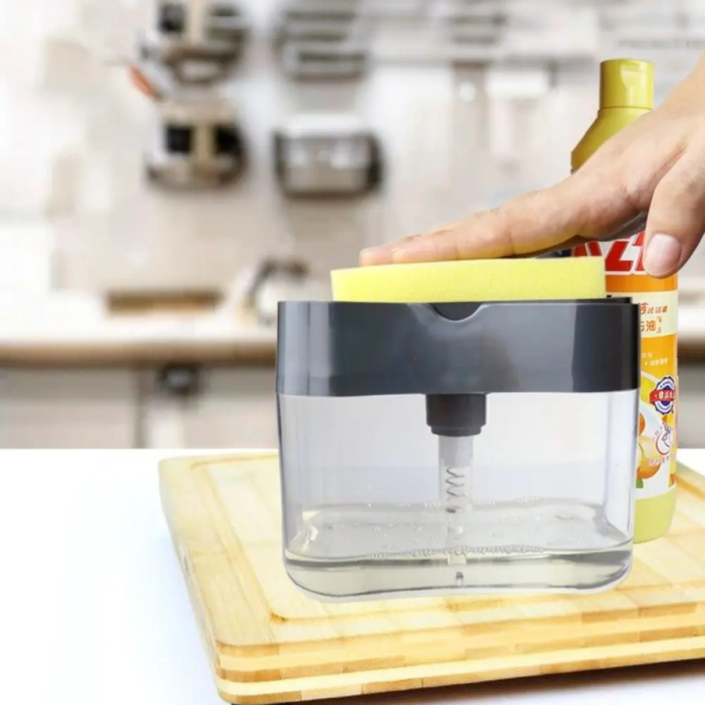 Automatic Liquid Soap Dispenser Kitchen Sink Manual Press Pump Cleaning Tool Dishwashing Sponge Storage Case