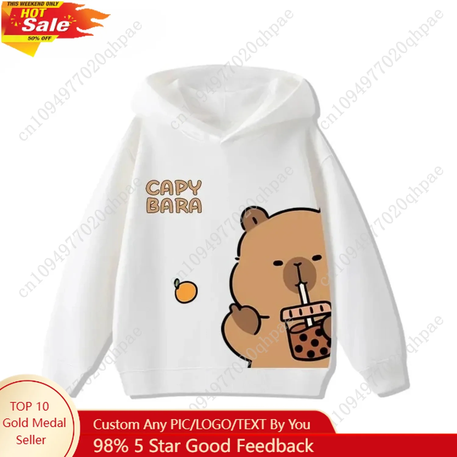 

Autumn Winter Cartoon Cute Capybara Print Children's Hooded Hoodies Casual Fashionable Comfortable Boy Girl Sweatshirt Pullover