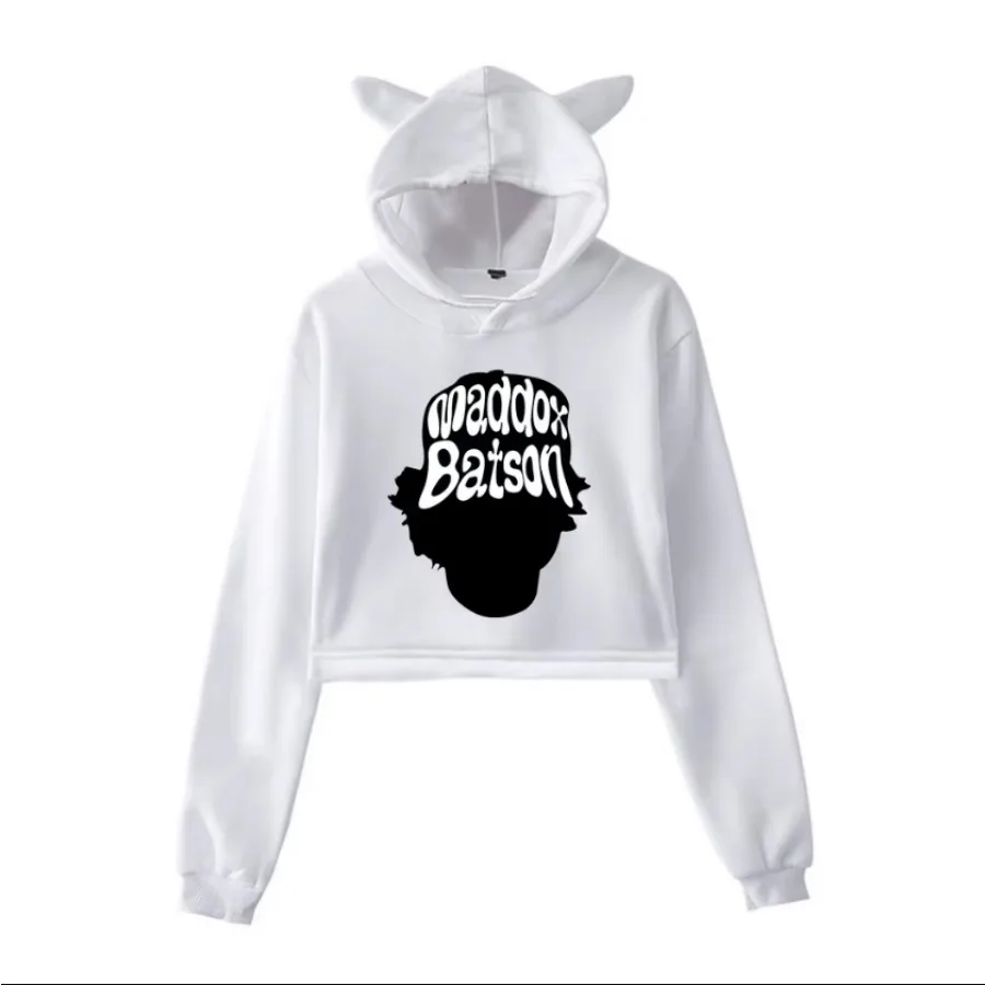 

Maddox Batson Merch Women Hoodie Long Sleeve Pullover Tops Short Jumper Sweatshirt Girls Casual Hooded Crop Top Hip Hop Clothing