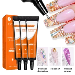 TWOING 3PCS Rhinestones Glue Nail Gel Poloish For Manicure Transparent Nail Art Sticky Gel Strong Jewelry Decorations