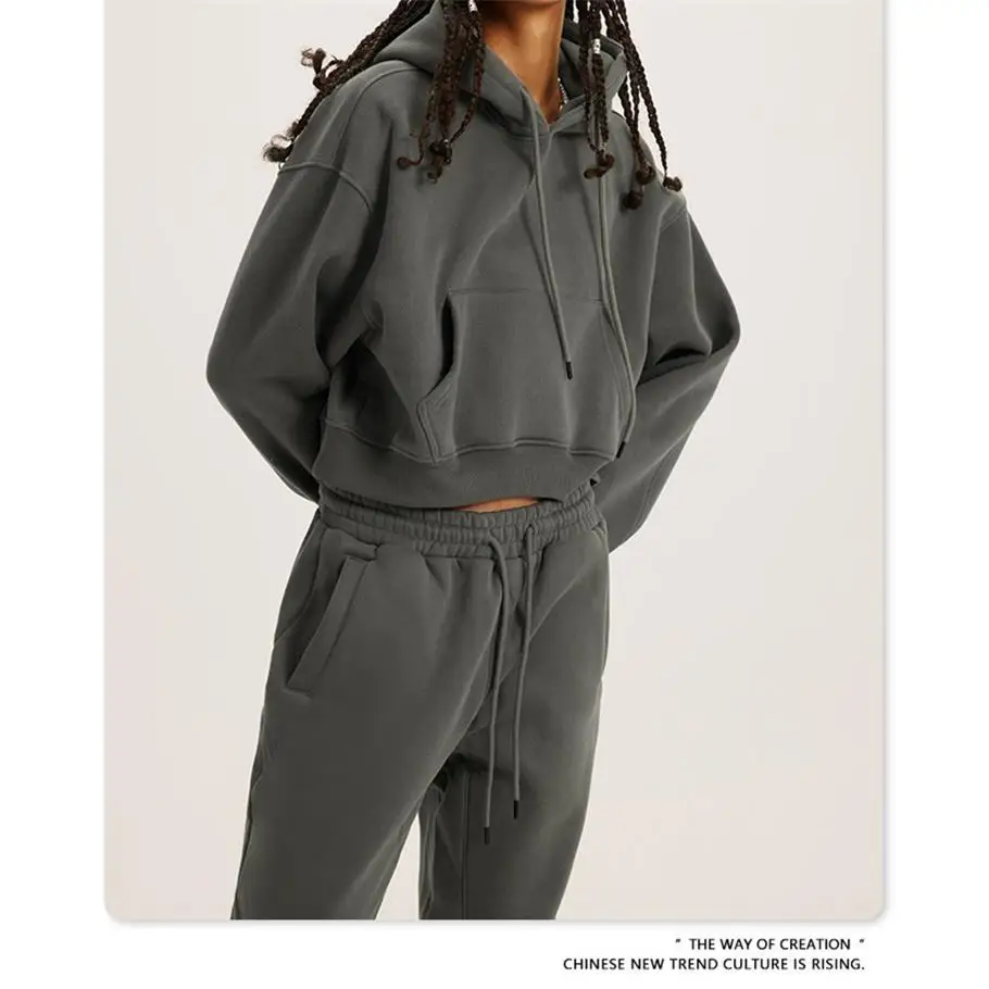 المرأة مقنعين سترة طويلة أعلى مجموعة عارضة Sle الشتاء الخريف Faion قطعتين دعوى السراويل الطويلة مريحة تنفس القطن