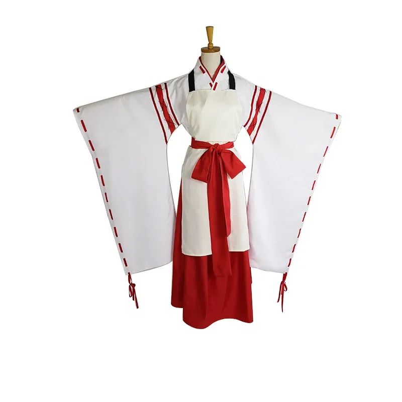 

The Helpful Fox Senko-san Cosplay Costume Red White Miko Kimono with Beige Apron Sewayaki Kitsune no Senko-san Women Suits