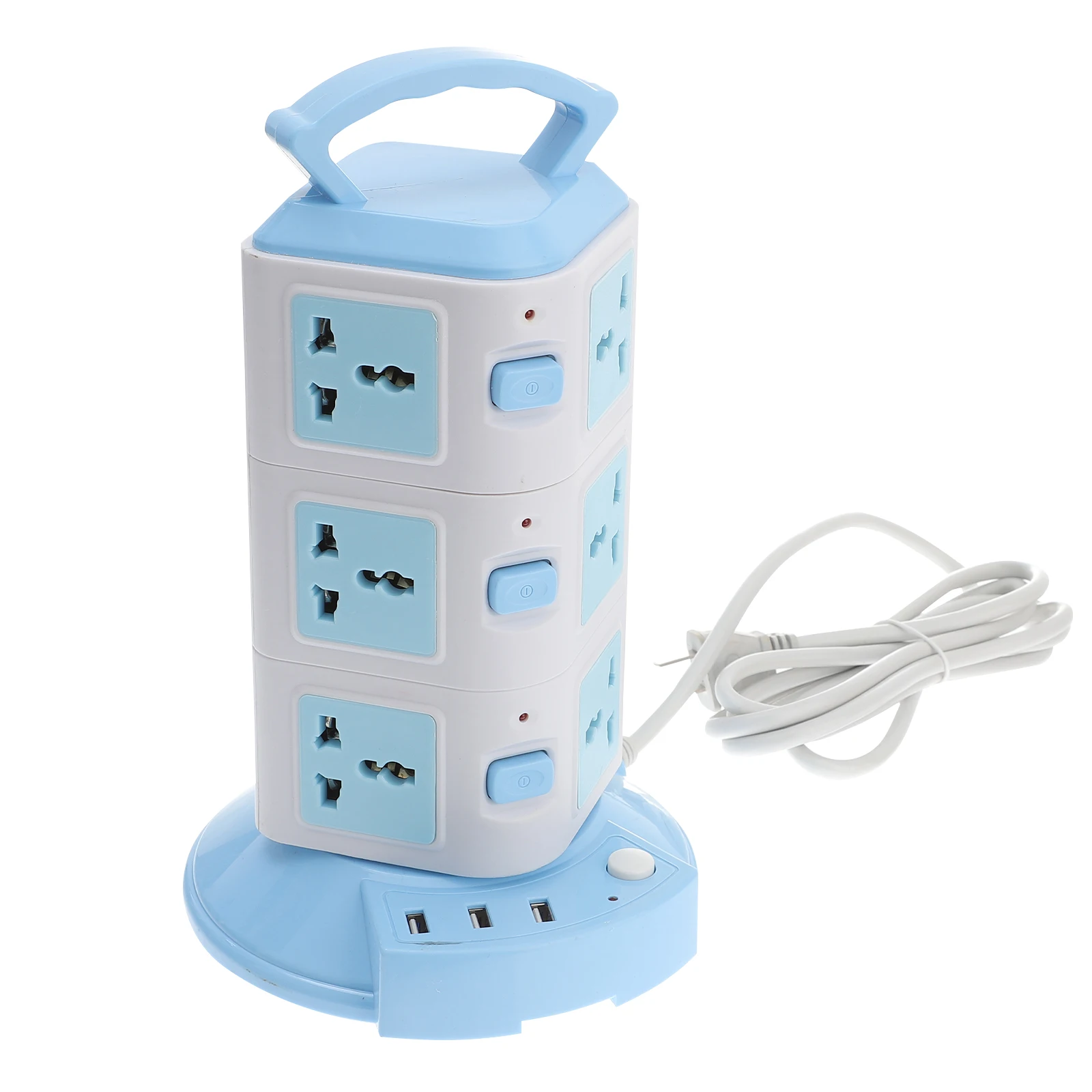 

USB Power Strip Socket with Ports Extension Tower Multi Plug Outlet ABS Shell Portable Handle Fireproof High Temp Resistant Anti