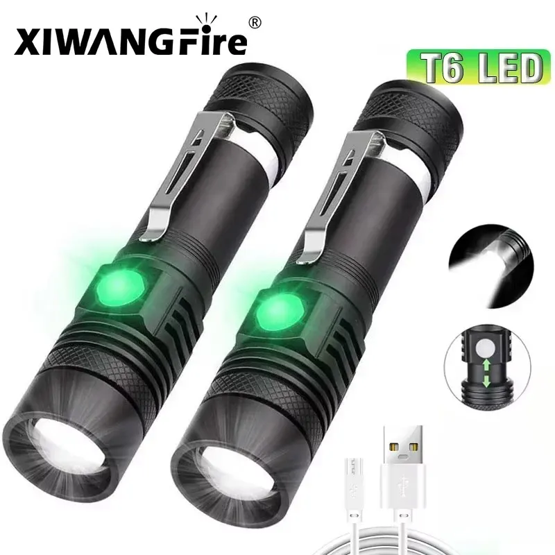 

XIWANGFIRE Мощные светодиодные фонарики с возможностью масштабирования SS-518 с USB-зарядным устройством T6 Лампа с бусинами 4 режима освещения Многофункциональные лампы