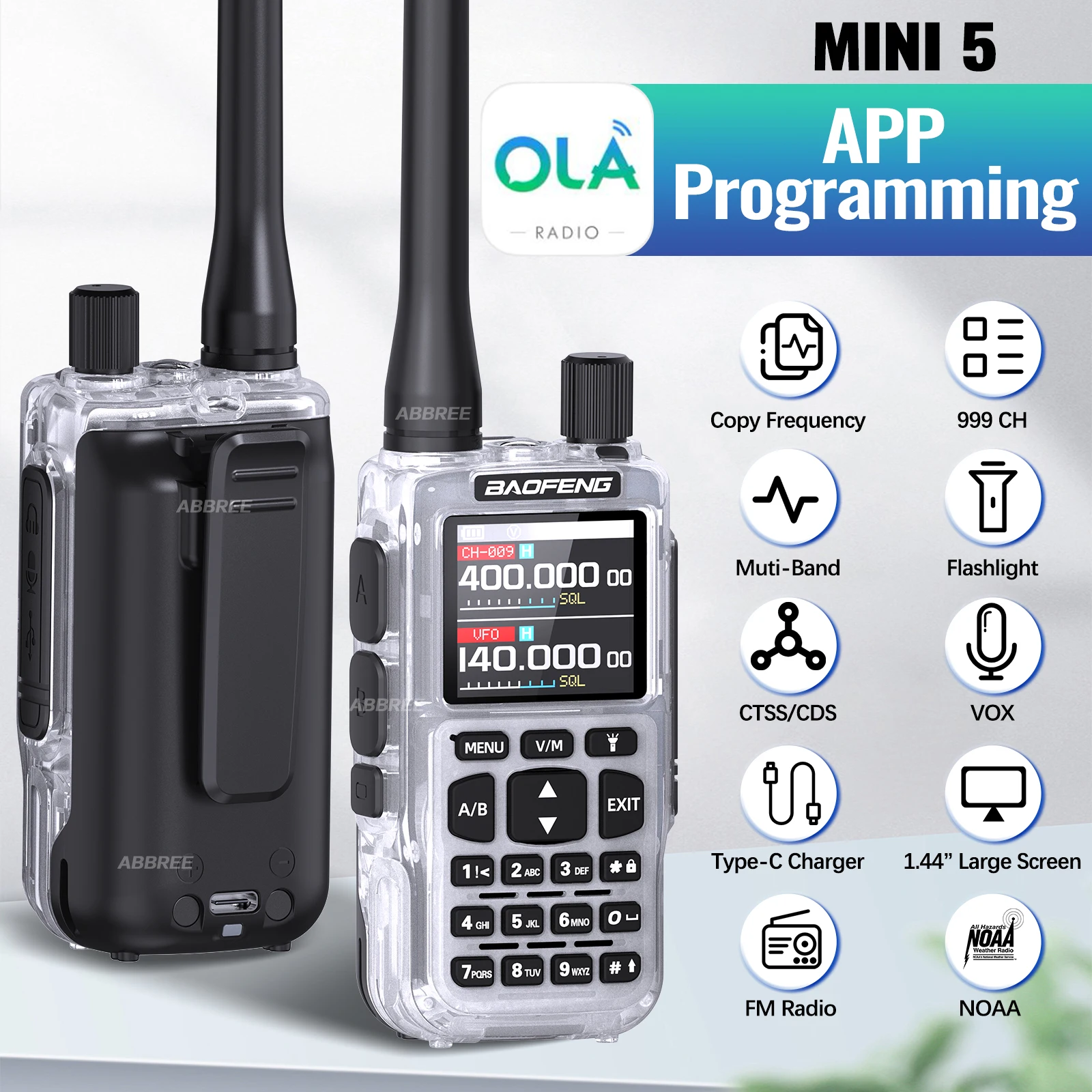 Baofeng MINI 5 Walkie Talkie Upgrade UV-5R Mini Amateur Radio Multi Band Bluetooth Programming Dual PTT For Camping Portable