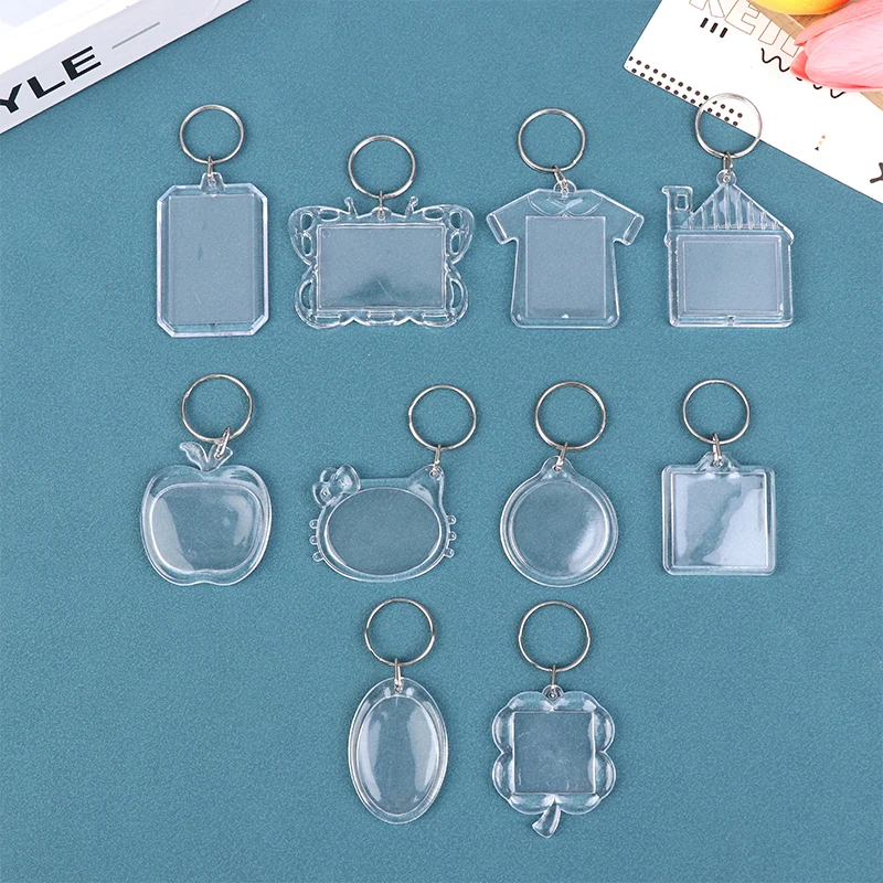 5Pcs Blank Photo Frame Keychain Clear Acrylic Keyring Insert Photo Split Key Pendant DIY Key Holder Couple Anniversary Gifts