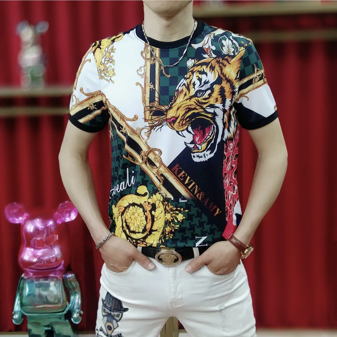 

Летняя мужская футболка с коротким рукавом, повседневная, с круглым вырезом, дышащая, из полиэфирного волокна, с принтом, приталенная, молодежная, модная.