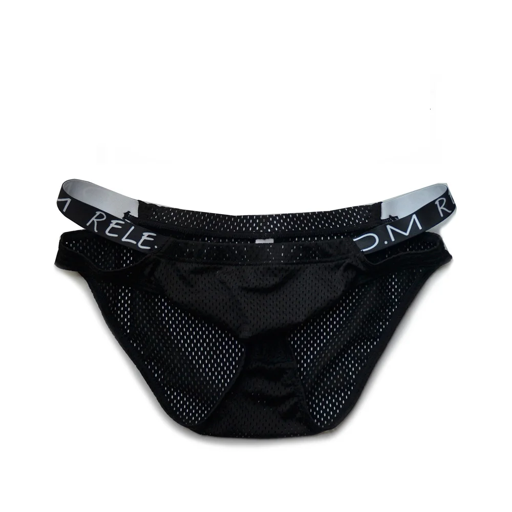 Men's Briefs Quick Drying Low Waist Solid Color Letter Polyester Sexy Three-dimensional Bag Design Mesh Through Motion