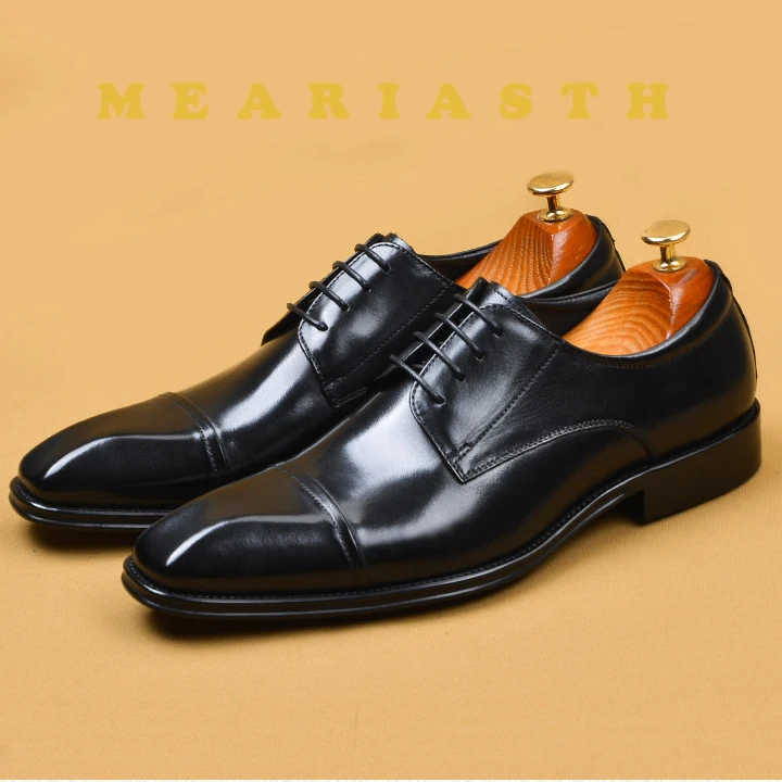 

Men's Leather Shoes Fashionable Classic Three Joint Oxford Shoes Square Head Business Office Comfortable Casual Shoes For Men