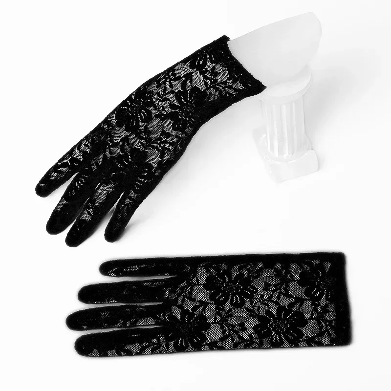 Lace Gloves Women Short Fingerless Floral Gloves for Tea Party Wedding Halloween