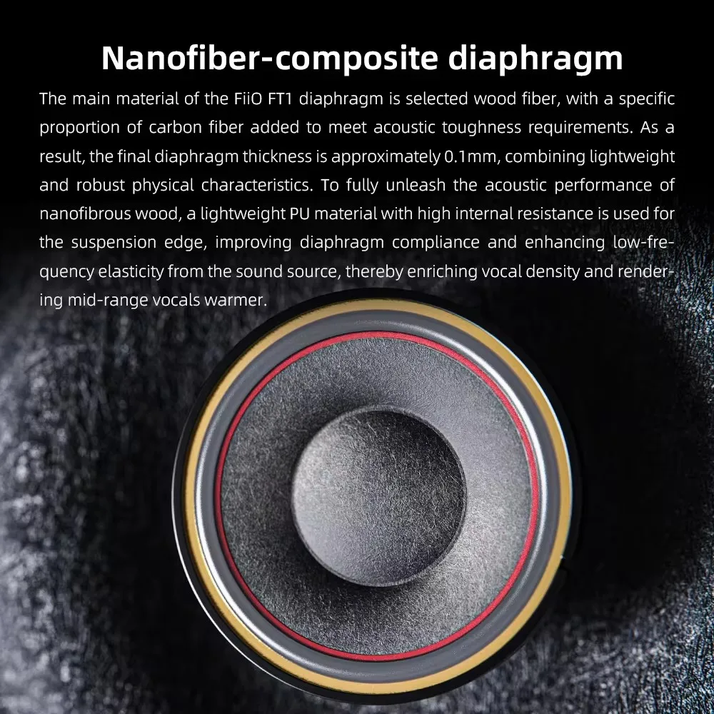 FiiO FT1 Накладные наушники Hi-Fi с закрытой спиной и композитной диафрагмой из нановодного волокна, американские черные деревянные амбушюры для студии