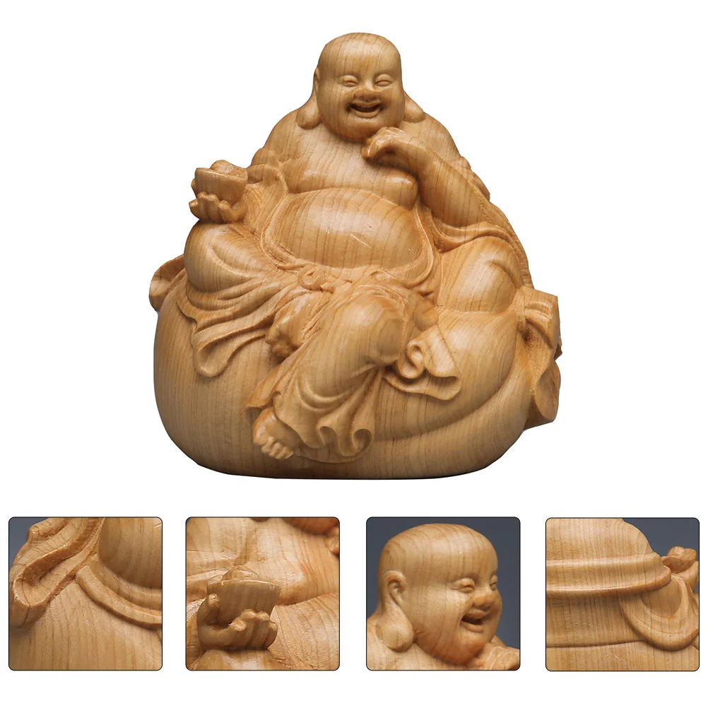 

1pc Wooden Buddha Statue Decor Maitreya Adornment For Home Tabletop Buddhist Art Desktop Spiritual Ornament Retro