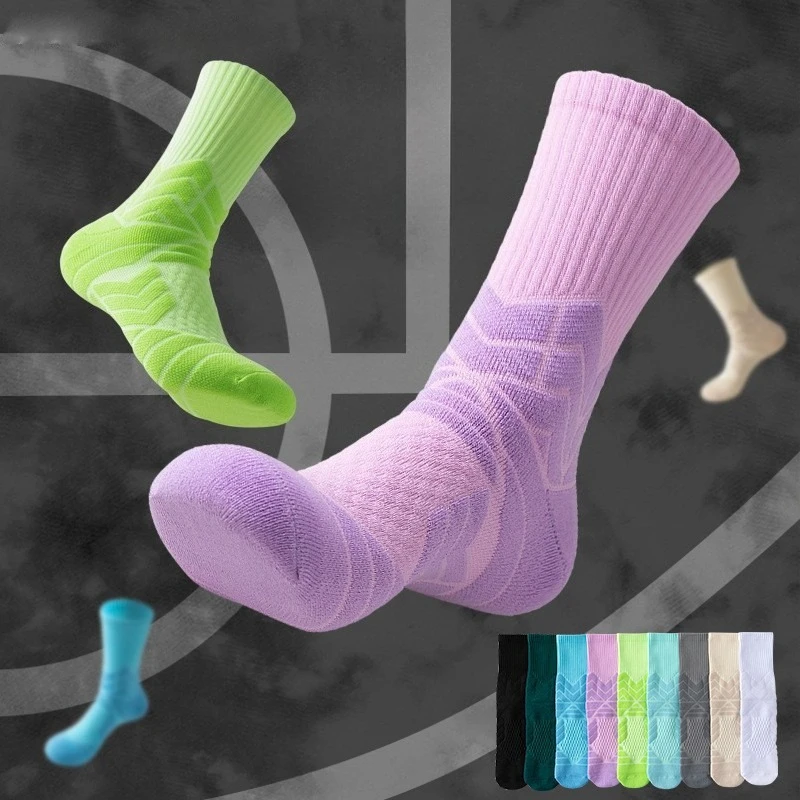 

1 pair of new men's basketball socks for outdoor training, practical towel bottom cushioning sports socks