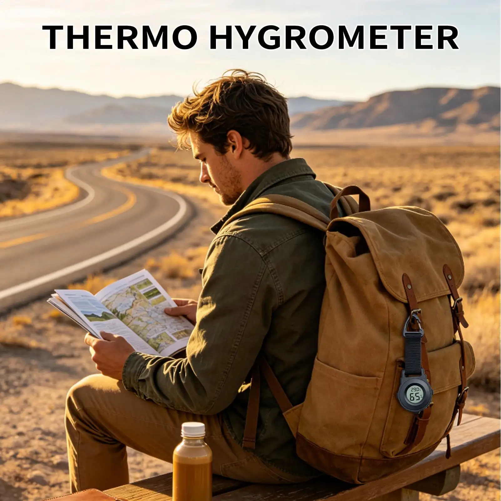 Outdoor Thermometer Hygrometer Clip Humidity Reader Clear Display Weather Monitor Fishing Hiking Camping Environmental Sensor