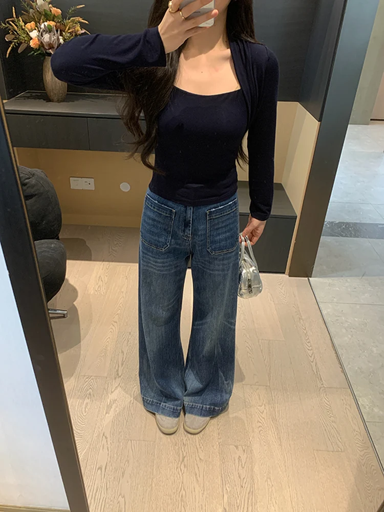 

Джинсы женские HUAXIN с высокой талией, прямые, из денима с эффектом хлопка, весенние, повседневные, облегающие, с эффектом разделения ног