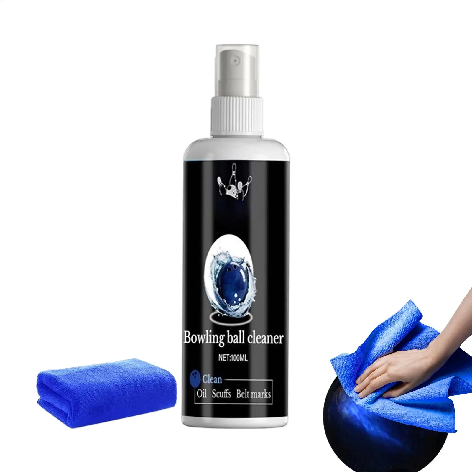 100ml Bowling Ball Cleaner Spray PolishCleaning Spray with Towel Bowling Ball Accessories for Gym Beginners Bowlers