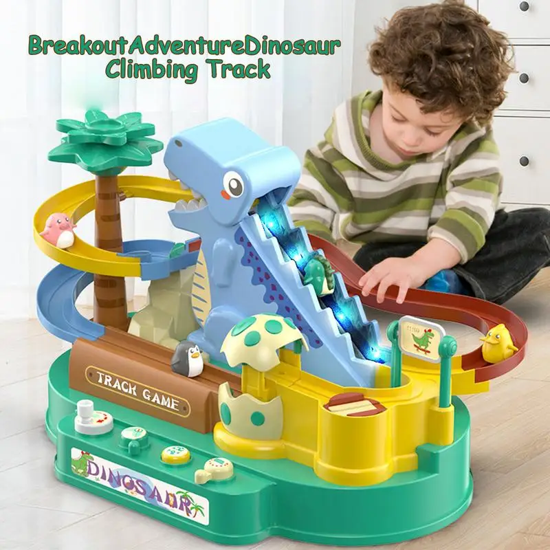 Kids Electric Climbing Stairs Toy Small Penguin Dinosaur Rail Racing Track Music Roller Coaster Duck Toy For Baby Kids Gift