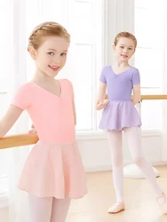 Leotardos de Ballet para niños y niñas, traje de gimnasia de manga corta de nailon con forro, Body de Ballet rosa