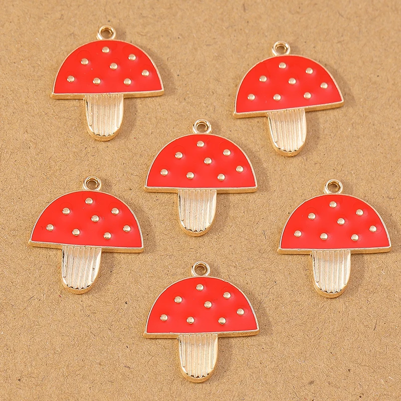 10pcs 23*20mm Enamel Mushroom Charm Pendants DIY Necklace Earrings Bracelet Jewelry Making Accessories Supplies